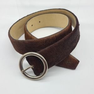 Calvin Klein Brown Fur Belt with Silver Buckle